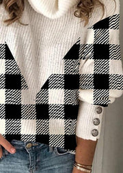 French Plaid Turtleneck Patchwork Knit Sweaters Spring