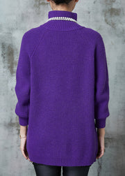 French Purple Asymmetrical Side Open Knit Sweater Spring