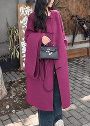 French Purple O Neck Oriental Button Woolen Coats Spring