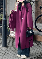 French Purple O Neck Oriental Button Woolen Coats Winter