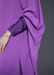 French Purple Oversized Draping Silk Two Piece Set Batwing Sleeve