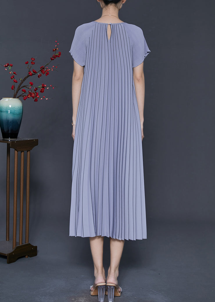 French Purple Oversized Spandex Pleated Dress Summer