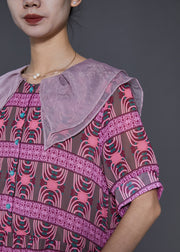 French Purple Peter Pan Collar Print Chiffon Dress Summer