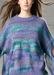 French Purple Tie Dye Patchwork Tulle Sweater Fall