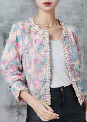 French Rainbow Floral Zircon Tulle Short Coats Spring