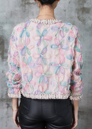 French Rainbow Floral Zircon Tulle Short Coats Spring