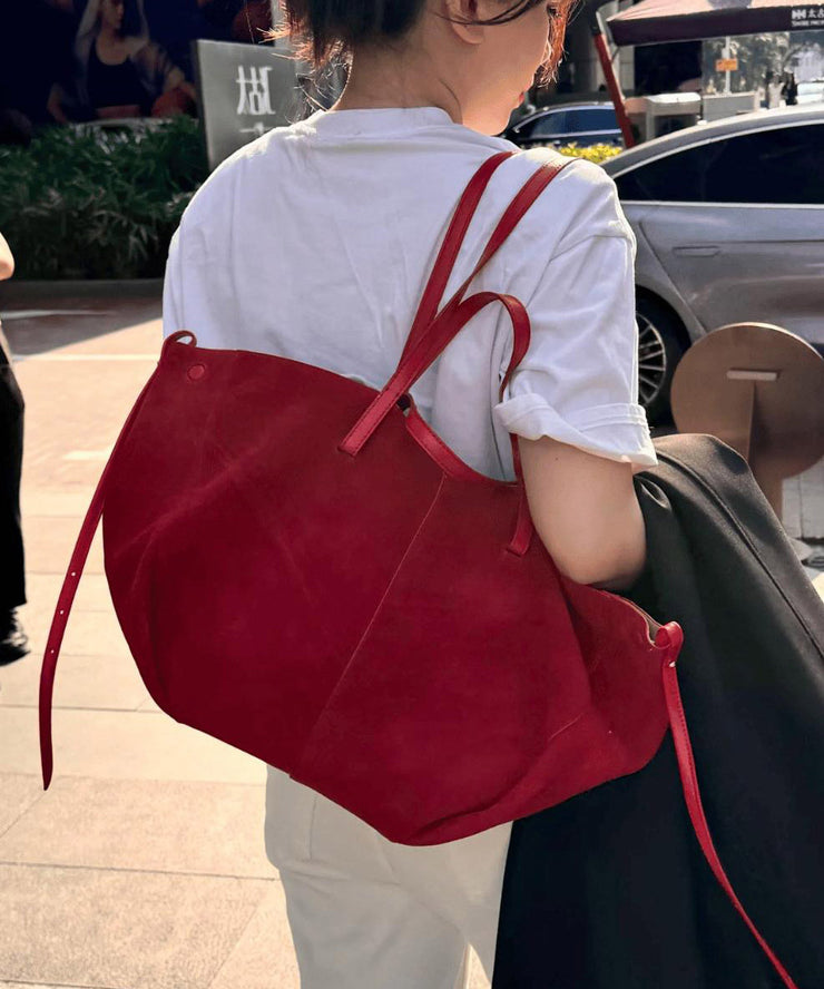 French Red Large Capacity Faux Leather Satchel Handbag