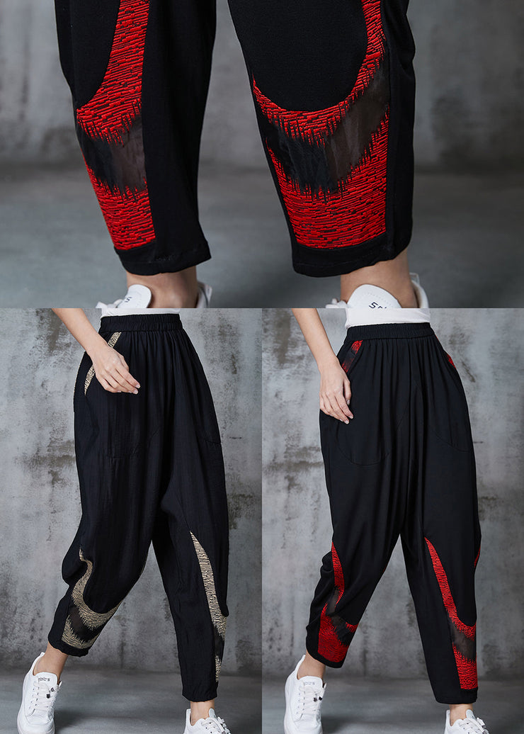 French Red Oversized Patchwork Cotton Harem Pants Spring