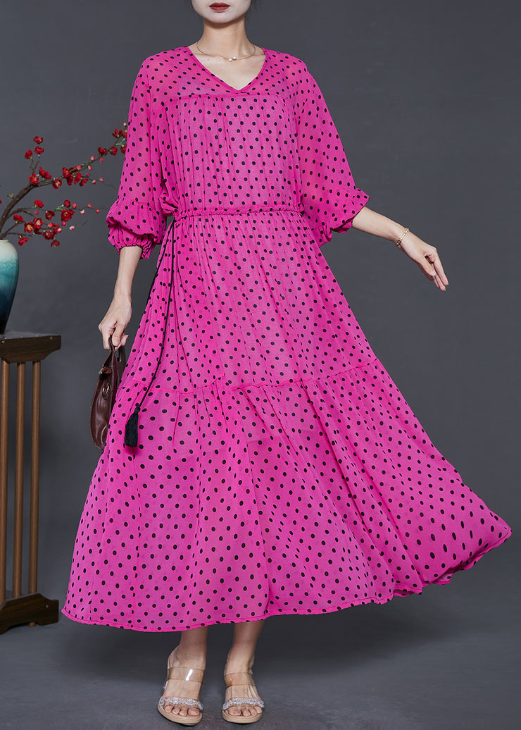 French Rose Cinched Print Chiffon Robe Dresses Summer