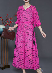 French Rose Cinched Print Chiffon Robe Dresses Summer