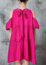 French Rose Cold Shoulder Ruffled Mini Dress Summer