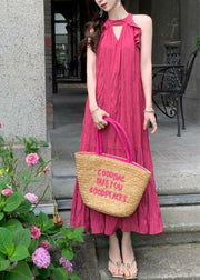 French Rose Holiday Style Ruffled Patchwork Dress Sleeveless