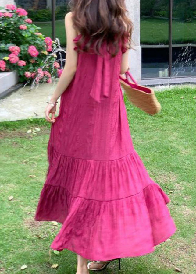 French Rose Holiday Style Ruffled Patchwork Dress Sleeveless