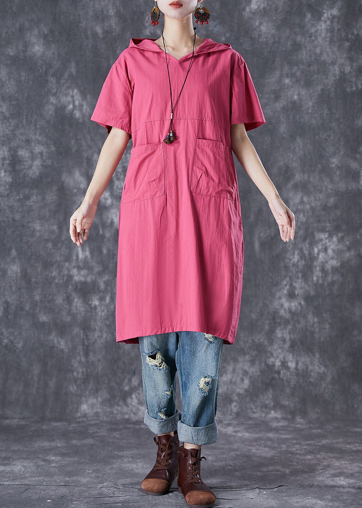 French Rose Hooded Pockets Cotton Sweatshirts Dress Summer