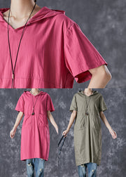 French Rose Hooded Pockets Cotton Sweatshirts Dress Summer