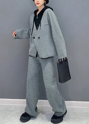 French Rose Hooded Tops And Pants Woolen Two Piece Suit Set Fall