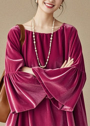 French Rose O Neck Patchwork Velour Top Flare Sleeve