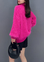 French Rose Stand Collar Button Mink Hair Knitted Coats Fall