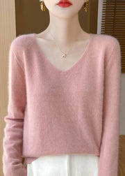 French Rose V Neck Cozy Woolen Versatile Sweater Winter