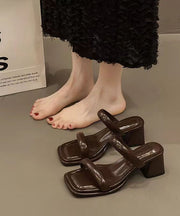 French Silver Chunky Heel Slide Sandals Peep Toe