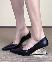 French Silver Faux Leather Wedge Heels Pointed Toe