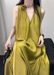 French Style Mulberry V Neck Silk Party Dress Sleeveless