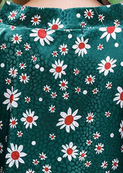 French Green Daisy Print Summer Dress Long Caftan Sundress