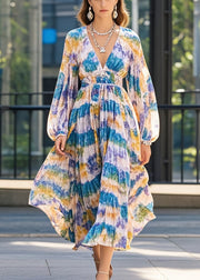 French V Neck Print Chiffon Holiday Dresses Fall