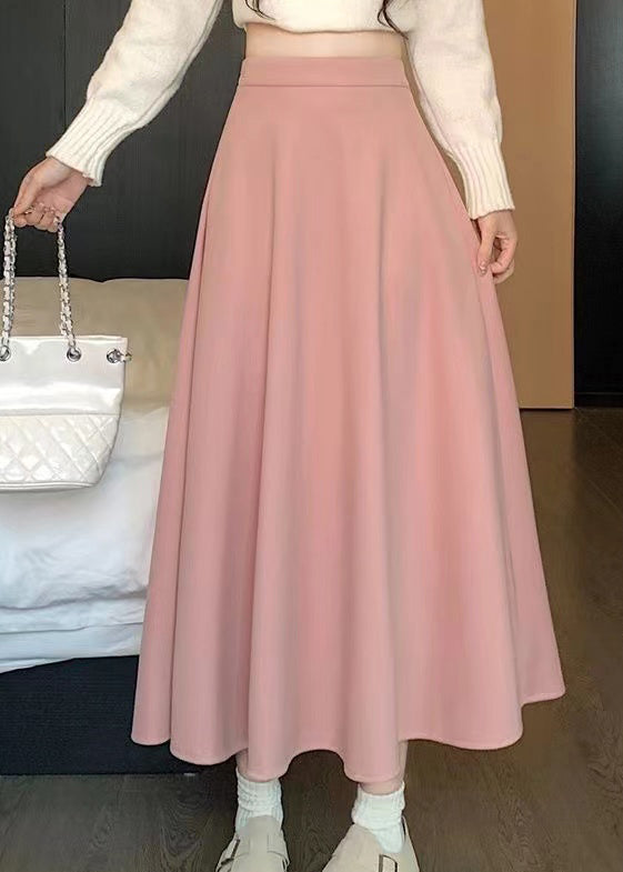 French Versatile Pink High Waist Wrinkled Skirts Spring