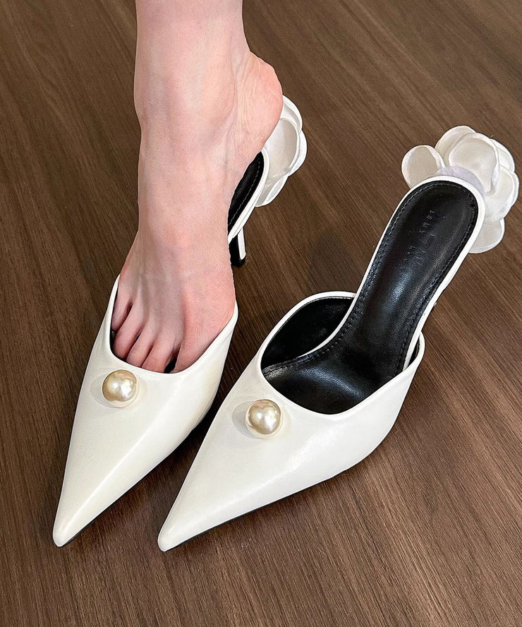 French Versatile Pointed Pearl Stiletto High Heels Slide Sandals