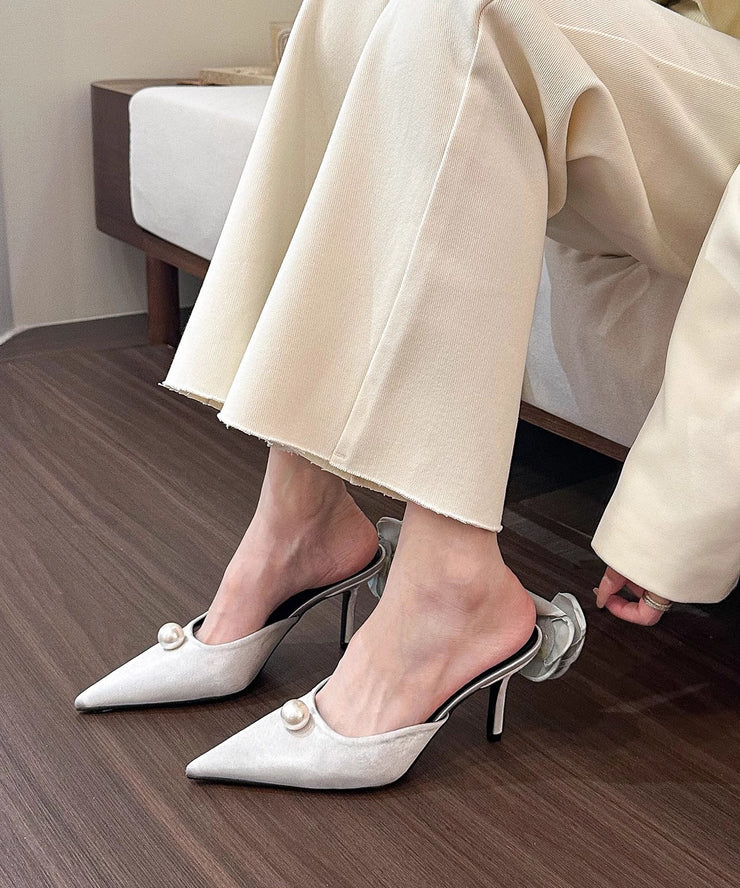 French Versatile Pointed Pearl Stiletto High Heels Slide Sandals