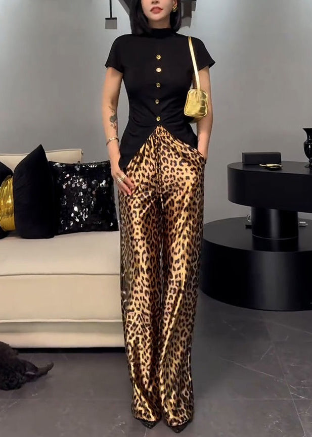 French Wear On Both Sides Tops And Leopard Pants Cotton Two-Piece Set Summer