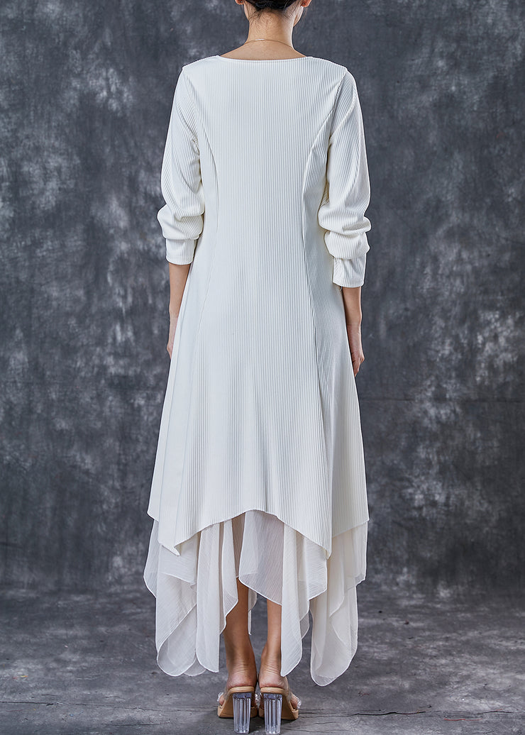 French White Asymmetrical Patchwork Knit Holiday Dress Spring