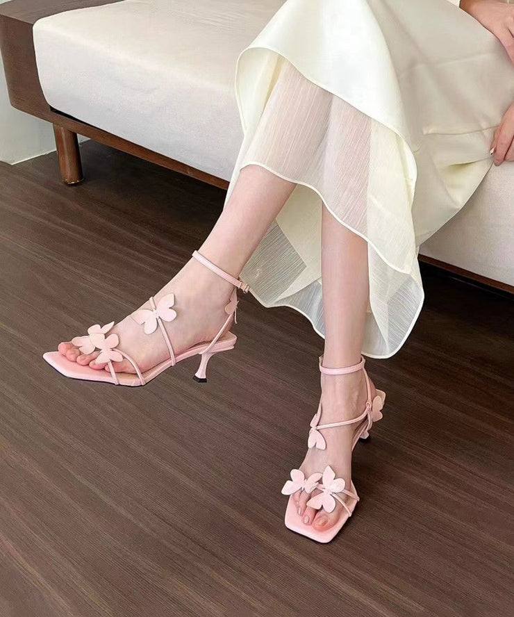 French White Butterfly Splicing Buckle Strap Stiletto Sandals Peep Toe
