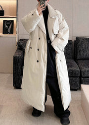 French White Double Breast Tie Waist Men Parka Winter