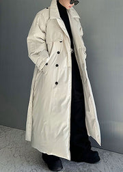 French White Double Breast Tie Waist Men Parka Winter