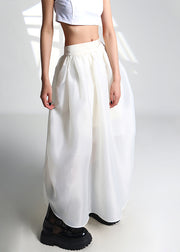 French White Drawstring High Waist Tulle Skirt Summer