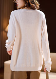 French White Embroidered Button Wool Knit Cardigan Spring