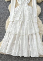 French White Embroidered Cotton Party Dress Spring