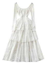 French White Embroidered Cotton Party Dress Spring