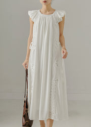 French White Embroidered Patchwork Cotton Maxi Dresses Summer