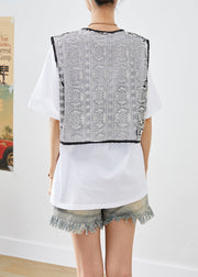 French White Embroidered Tulle Vest And Tank Two Pieces Set Summer