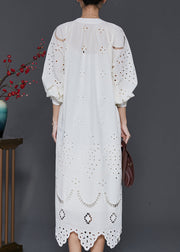 French White Hollow Out Cotton Long Dress Spring