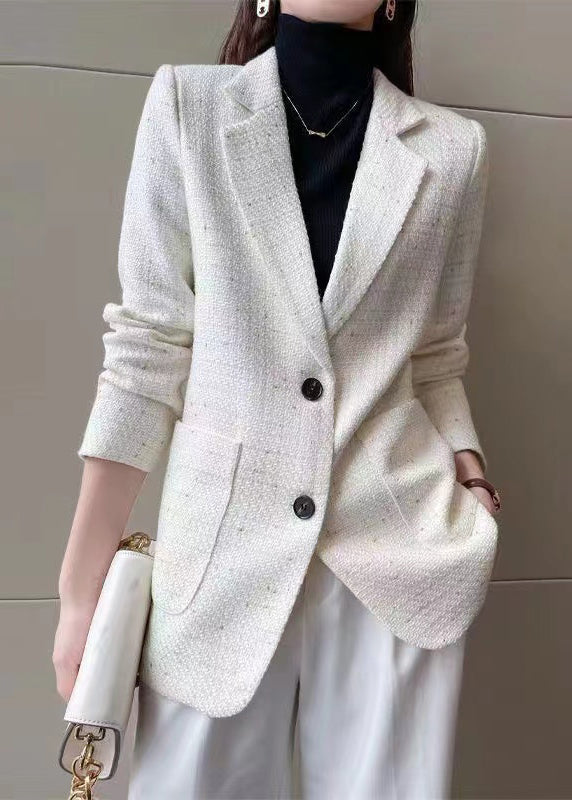 French White Notched Cotton Coat Outwear Spring