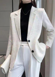 French White Notched Cotton Coat Outwear Spring