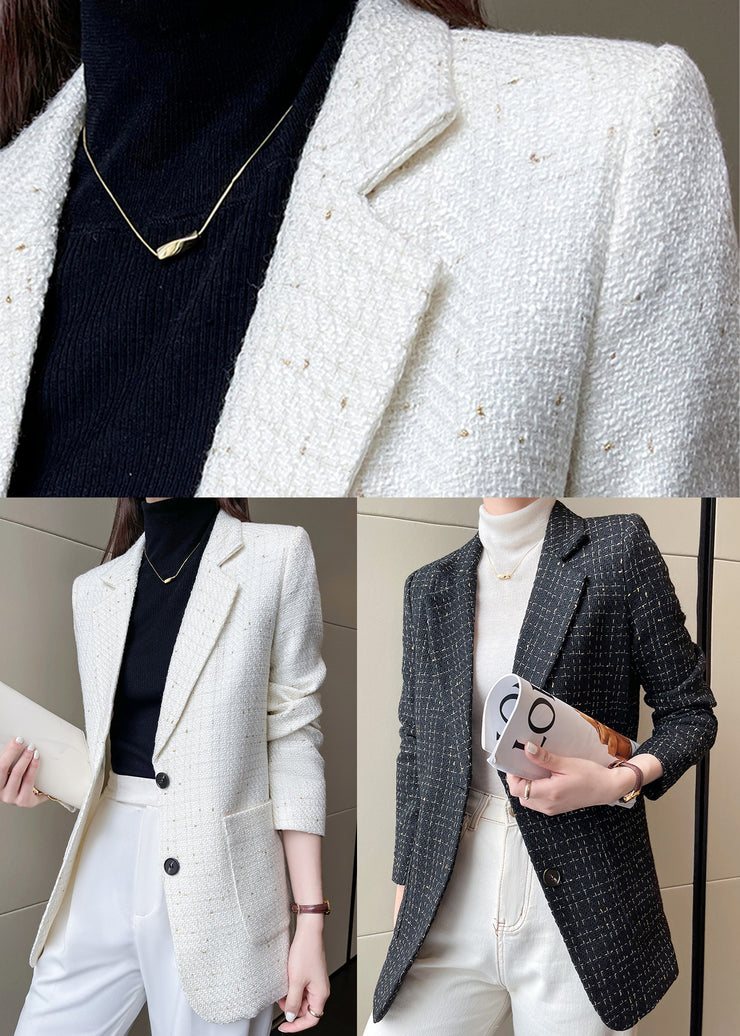 French White Notched Cotton Coat Outwear Spring