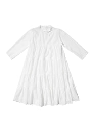 French White O Neck Wrinkled Patchwork Cotton Long Dresses Fall