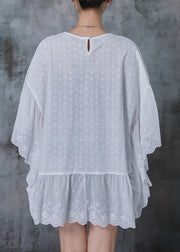 French White Oversized Patchwork Hollow Out Tank Batwing Sleeve