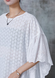 French White Oversized Patchwork Hollow Out Tank Batwing Sleeve