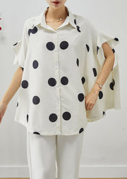 French White Oversized Print Spandex Shirt Top Batwing Sleeve